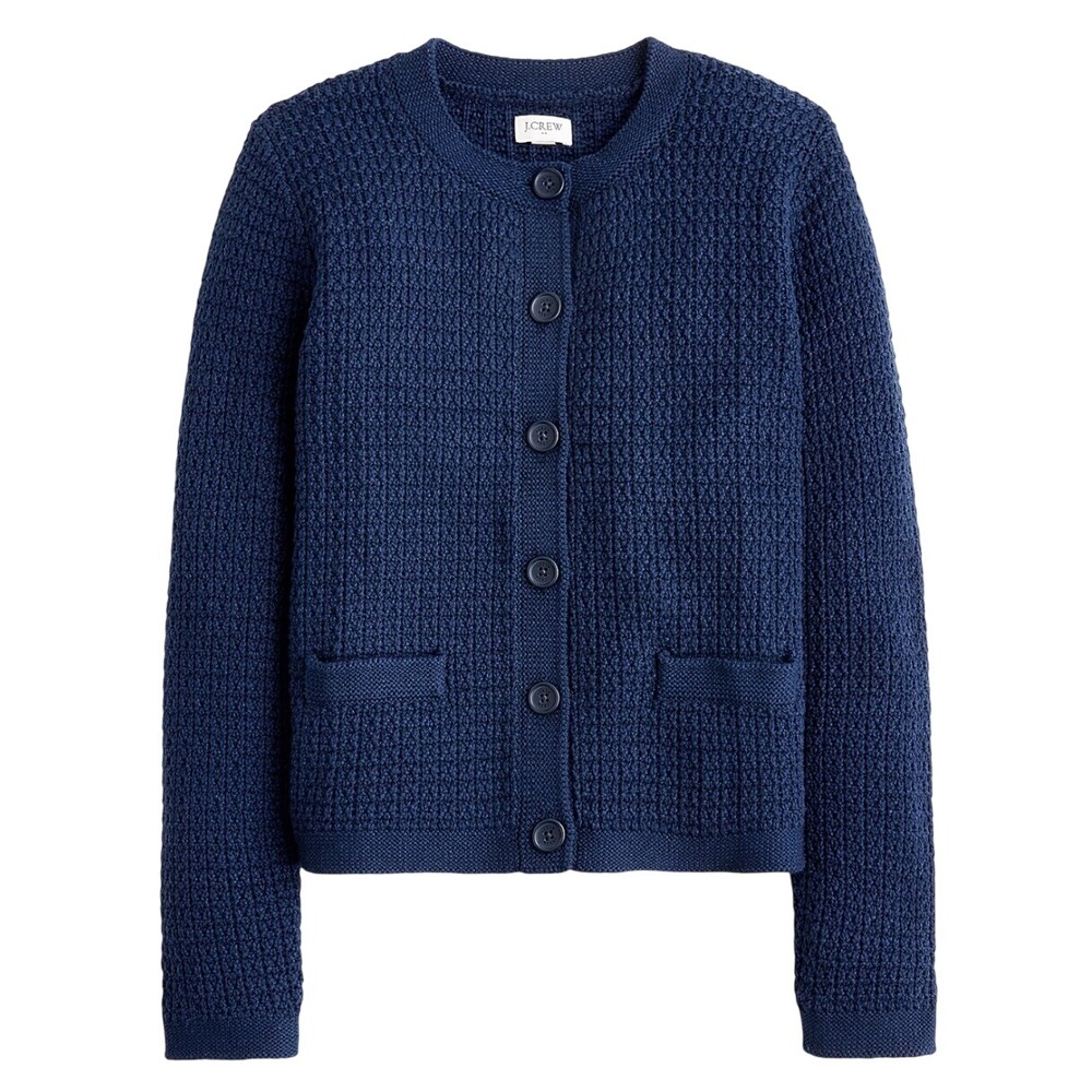 J.Crew stitched crewneck‎ cardigan sweater blue NWT XS